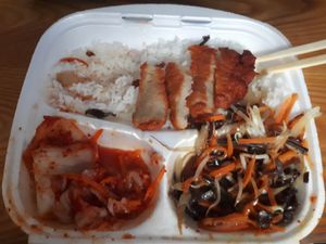 Rice with seitan char siu and kimchi /25pln at VEGE Kitchen in Warsaw