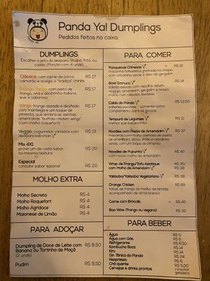 Menu  at Panda Ya in Sao Paulo