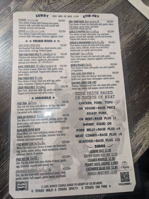 Menu curry, noodle, and rice at Moo Dang in Reno