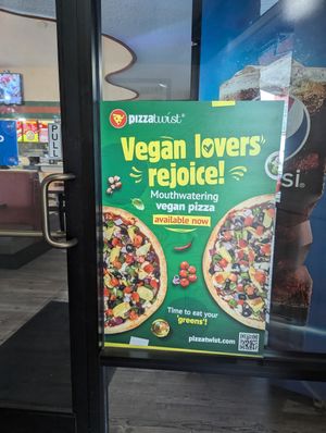 Vegan pizza advertised at Pizza Twist in Reno