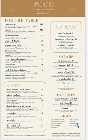 Dinner Menu  at Boozehounds in Palm Springs