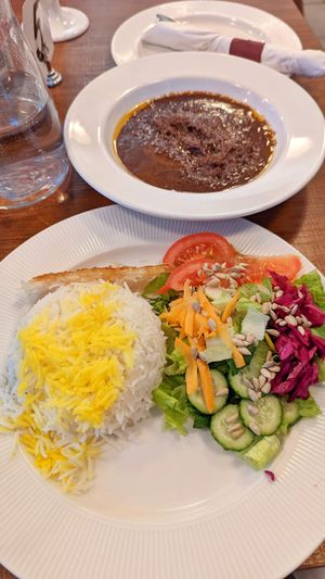Frsenjan stew( walnut & pomegranate sauce ) at Celeshmet in Vancouver