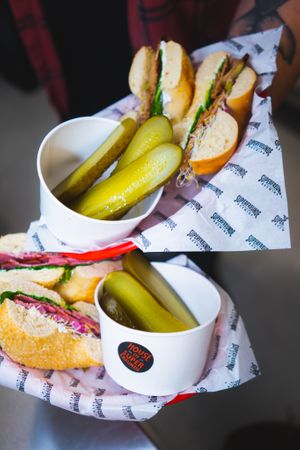 Special occation: our vegan bagel brunch. Here with pickles, vegan cream cheese and vegan pastrami bagel. Madly in love! at House of Superfreunde in Norderstedt