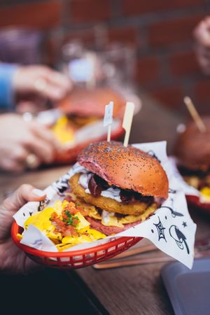 Can't get enough of our vegan Tindle® crispy chicken burger with extra »The Raging Pig« Bacon and nachos with homemade salsa on the side.  at House of Superfreunde in Norderstedt