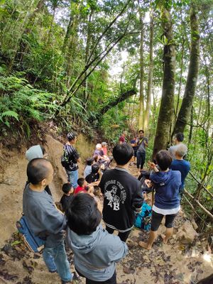 Guide doing the explanation  at Terra Tree House in Brinchang