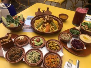 A selection of vegan dishes at Café Le Studio in Marrakech