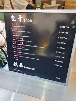 Menu with vegan options at Bao Zi in Milan