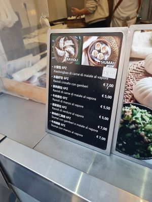 Menu with vegan dumplings at Bao Zi in Milan