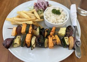 Veggie skewers! Tasty but could’ve used a little bit more flavor personally  at Casa Abierta in Leon