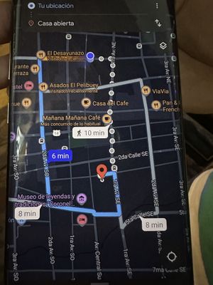 Blue dot is where the map link takes you, but the place is actually at the red dot..  at Casa Abierta in Leon