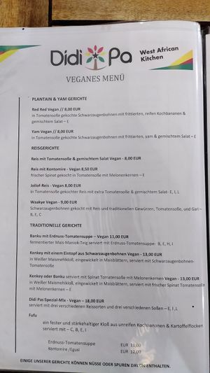Vegan Menu at DIDI PA - West African Kitchen in Berlin