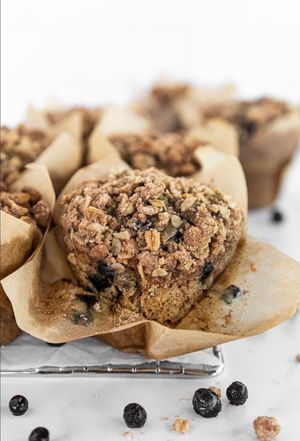 Wild blueberry muffin with oat crumble topping    at SunOven Gluten Free Bakery in Ojai