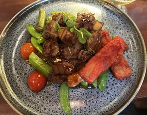 Seitan in sauce with assorted veg    at Bless in Berlin