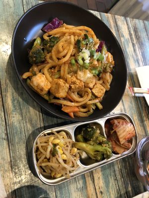 V1 stir fried broccoli with firm tofu udon no spicy   at Jang Dok Dae in Flushing