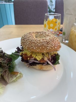 Tofu scramble bagel   at The Village Bakery and Cafe in Siem Reap