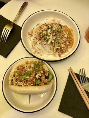 Aubergenius (bao) & That’s nuts (noodles )  at Lil Bao  in Brussels