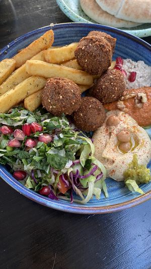 Felafel bowl with friesd  at Gaza Grill Kødbyen in Copenhagen