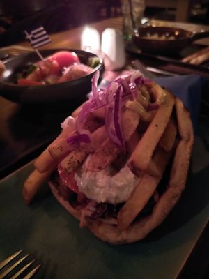 Souvlaki with vegan "chicken" at Ethos at The Monro in Liverpool