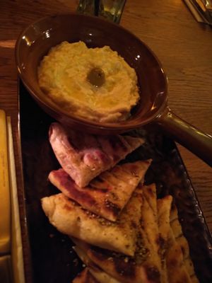 Vegan tsatsiki with pita at Ethos at The Monro in Liverpool