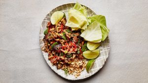 Spicy Mushroom Larb at Inner Sunset Farmers' Market in San Francisco