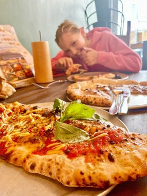 Calzone, garlic and a kiddo  at Tegridy Foods in Redcar