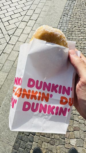 Vegan donut filled with cream  at Dunkin'  in Berlin
