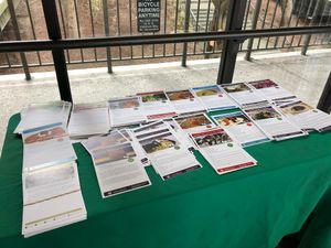 Table at the market with recipes set out on it at Parnassus Farmers' Market in San Francisco