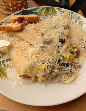 Crepas vegetarianas excelente ! at El Cafe Jardin in Villa De Leyva