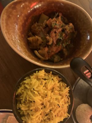 Okra massala and lemon rice  at Rickshaw & Co in Glasgow