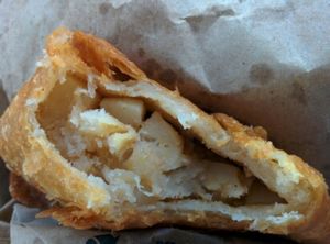 vegan fried samosa stuffed with potatoes at 25th Avenue Farmers' Market in San Mateo
