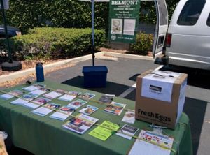 pcmf table with info and recipes, most of the recipes are vegan/vegetarian :) at Belmont Farmers' Market in Belmont