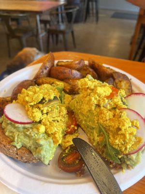 Vegan avocado toast  at Dark & Light Cafe in Mount Dora