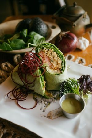 VEGAN CHICKPEAS WRAPS. at Dark & Light Cafe in Mount Dora