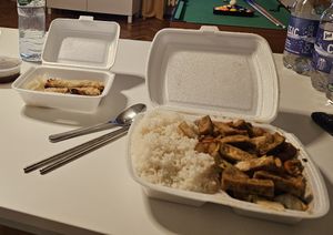Fried spring rolls with pickled cabbage and Shanghai tofu with veggies and rice at Phở Hà Nội - Vietnamské bistro in Kutna Hora
