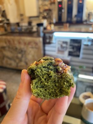 Matcha Madeleine close-up  at My Little Mountain in Seoul