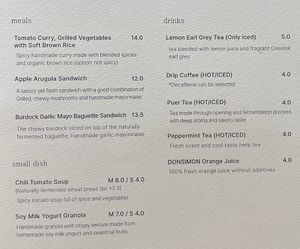 Permanent menu  at My Little Mountain in Seoul