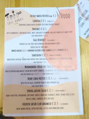 Menu at Idle Hands in Girona