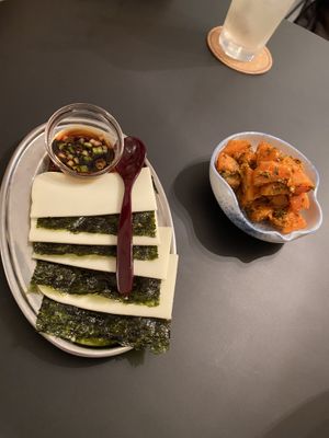 Carrot salad and cheese nori snack!  at  Vegan Place SHUWASHUWA PEACE - シュワシュワピース in Tokyo