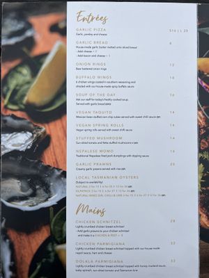 Dinner menu 2  at Tullah Lakeside Lodge in Tullah