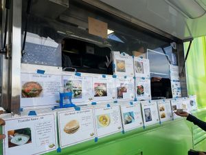 falafel food truck at College of San Mateo Farmers' Market in San Mateo