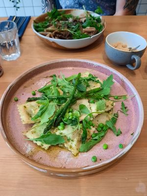 Back: umami stroganoff; front: green velvet at Pastan Brighton in Brighton