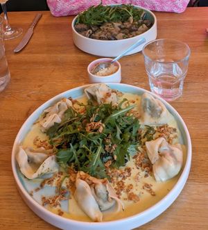 The Firenze tortellini and umami mushroom stroganoff at Pastan Brighton in Brighton