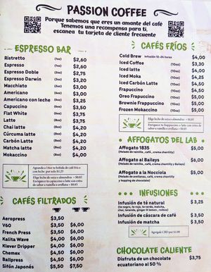 Menu 1 of 17, March 2023 at 1835 Coffee Lab in Puerto Ayora