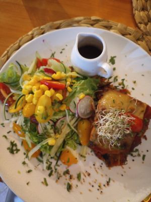 Veggie parmigiana at 1835 Coffee Lab in Puerto Ayora