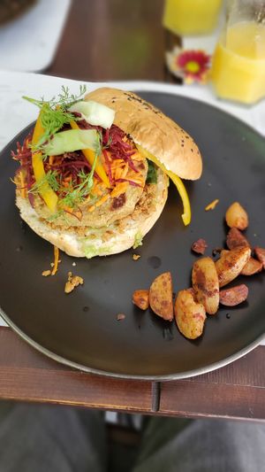 The bean putty burger at Restaurante Pachamama in San Luis Potosi