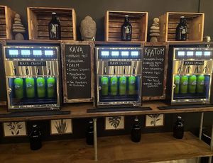 The teas on tap/ Growlers at Roots Kava Bar in Port Jefferson