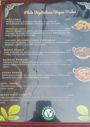 Vegan menu (only for main meal) at Yogi in Montreal