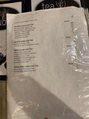 Menu items for  loose leaf tea  at Tea Republik in Seattle