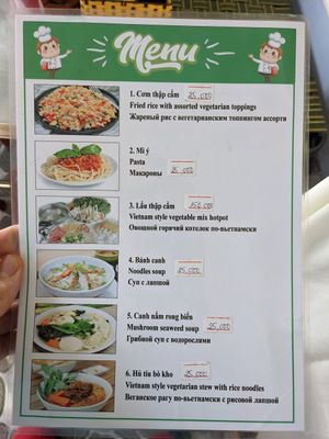 These dishes include tofu and fake meat dishes. at Cơm Chay in Phan Thiet