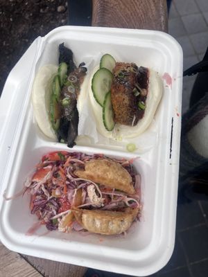 Mushroom & tofu bao buns. Coleslaw & veg gyoza   at Yum Bun - Food Stall in East London